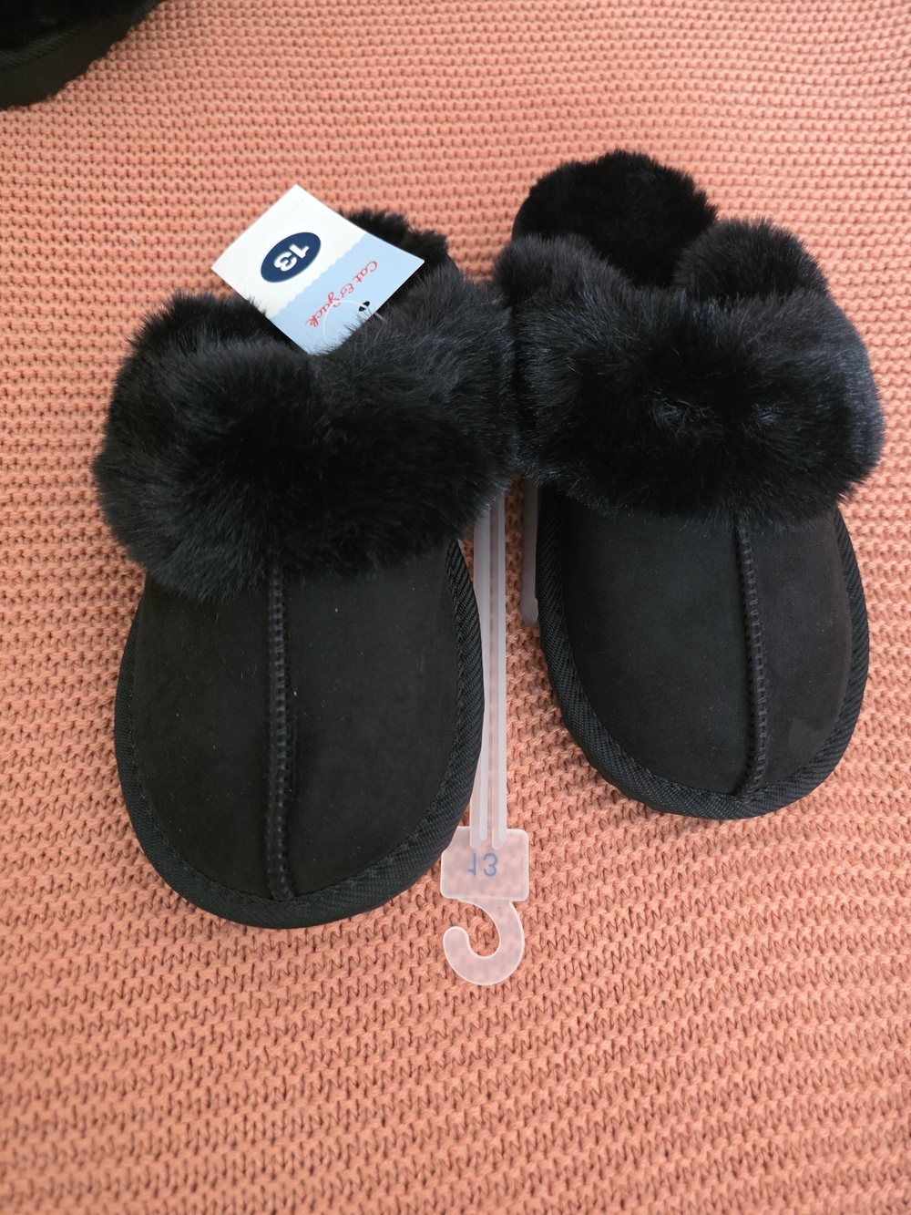 Cat & Jack Black Faux Fur Kids Slippers